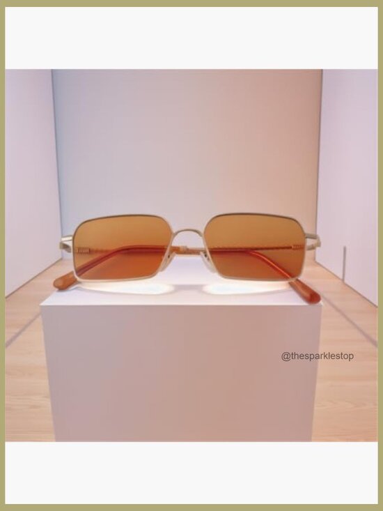 Trendy Hexagon Rectangle Sunglasses with Tinted Lens Gold Metal Frame UV400